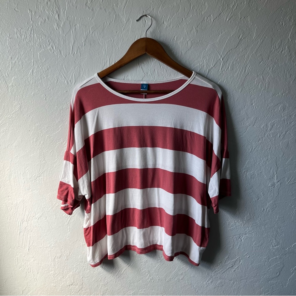 Old Navy Luxe Pink Striped Short Sleeve Relaxed Shirt Size Medium